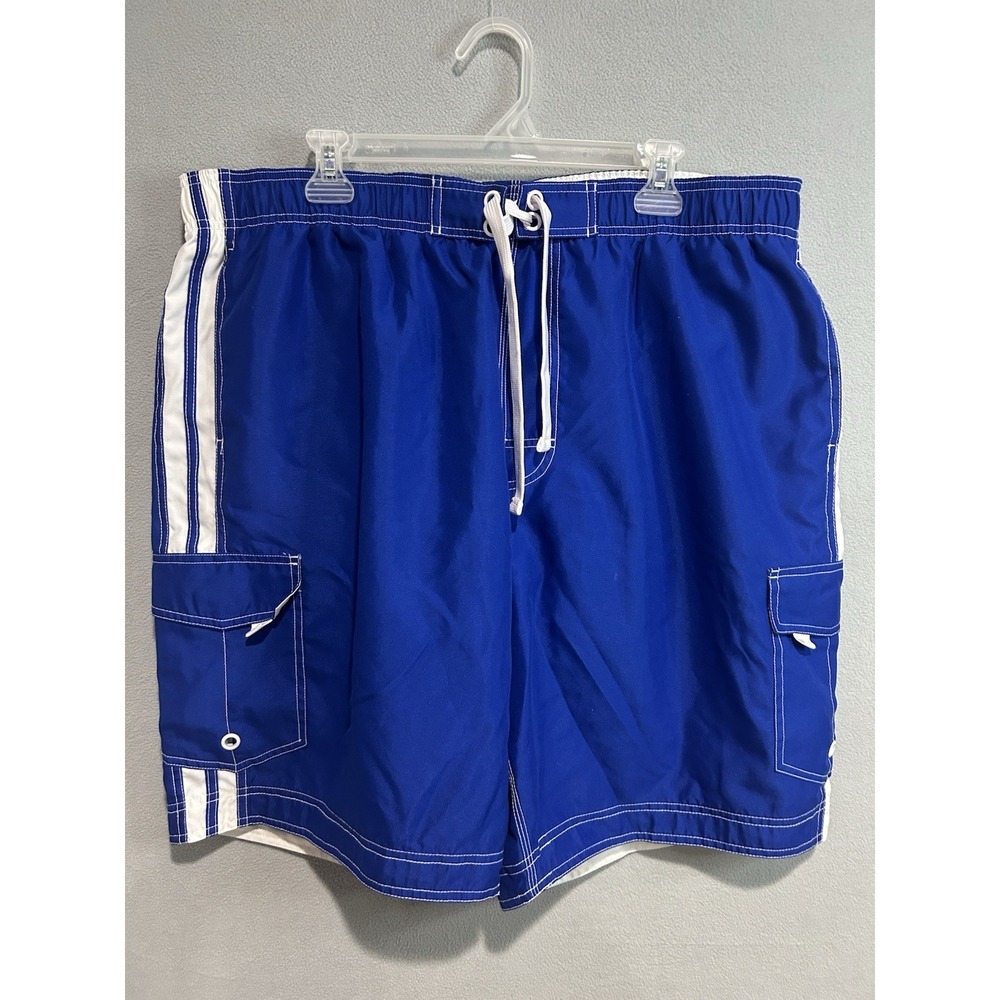 Wave Zone Cargo‎ Swim Trunks Mens XL Blue White Shorts Vacation Beachy Surfer